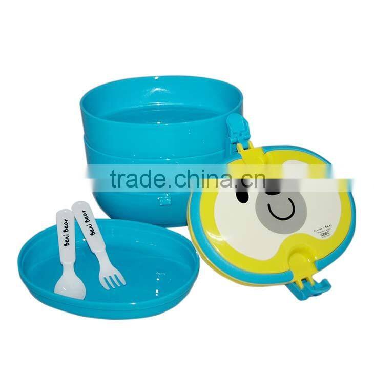 Three layer lunch box with fork and spoon