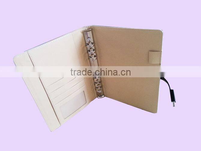 6 hole rings PU leather notebook cover with USB