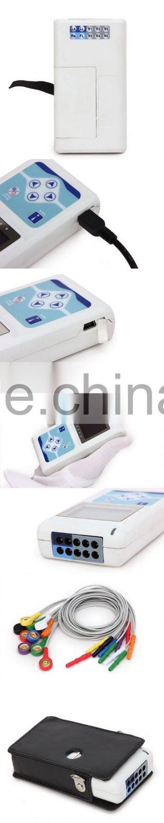 Light weight 12 channel 12 Lead Color LCD display ECG Holter Monitor with 24 Hours recorder