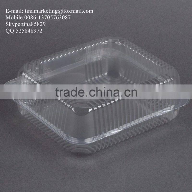 Square Clear Hinged Clamshell Type Plastic StayLock Medium Food Container for Salad, Muffins, Cake, Pastry and Fruit Packaging
