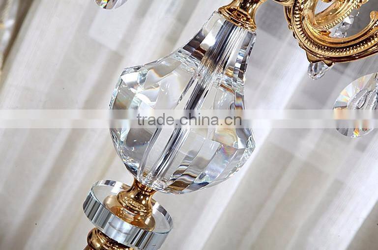 Golden plated metal clear K9 crystal floor lamp with white fabric lampshade