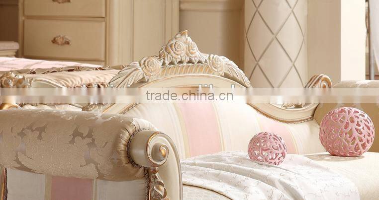 French new classical home furniture solid wood floral carving matching bed bench