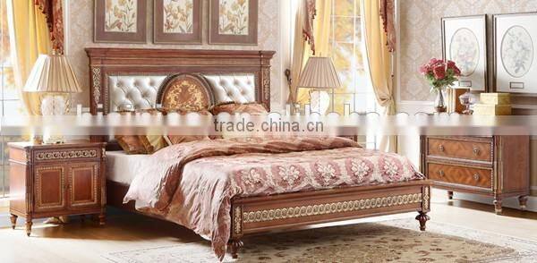 Great British Classic Style Bedroom Set, Antique Carved Wooden Queen Anne Bed With Night Stand,Unique design Bedroom Furniture