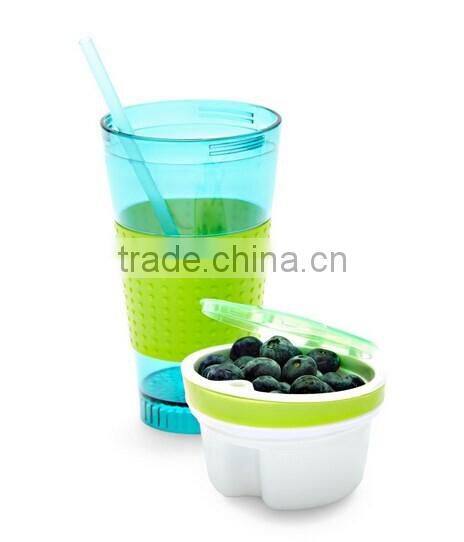 Plastic 2 in 1 Snack & Drink Cup,Travel Cup Snack Drink in One Container