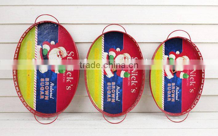 hot selling s/3 christmas metal tray for home decor