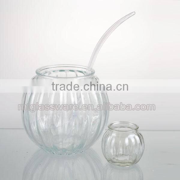 2016newest machine made clear pumpkin glass punch bowl with cup