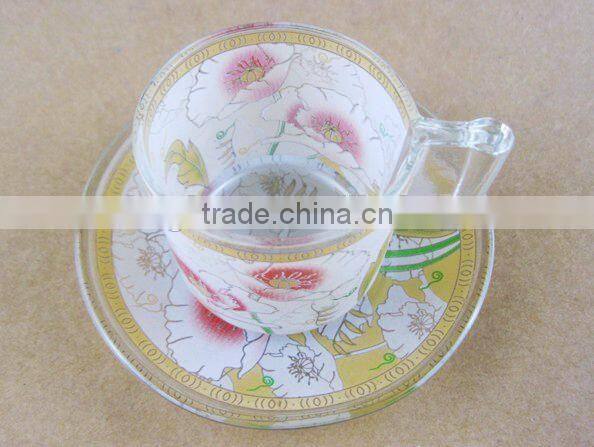 super quality decal glass cup and saucer