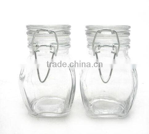 square clear airtight glass canning spice jar with folding top lid