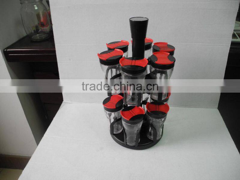 12pcs glass jar for spice with plastic rotating stand
