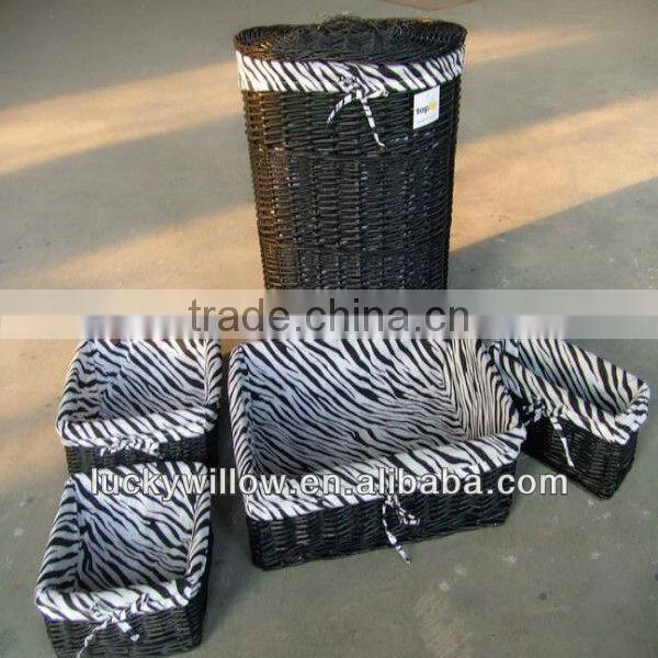 M-LB004 willow Laundry basket &Box zebra style lining and lid