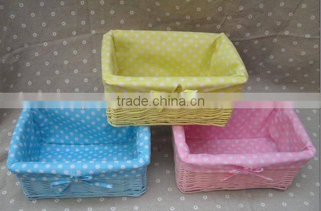 white small square wicker basket with lining