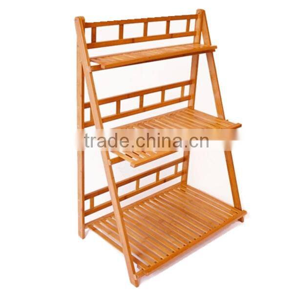 Popular garden 3-tier bamboo plant stand flower shelf for outdoor display