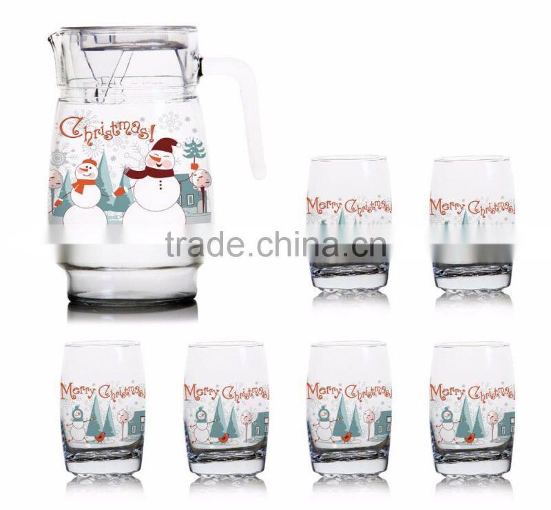 1500ml halloween christmas fruit color printing glass jug set drinking glass jug set decanter and carafer