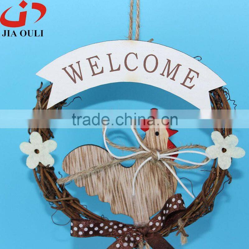 Hot sales with wood rooster easter decorations grapevine wreath hanger