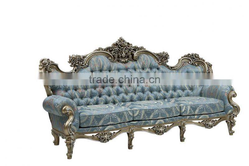 C-D1-2 Royal luxury fabric couch neoclassic rococo style french solid wood fabric sofa chair furniture