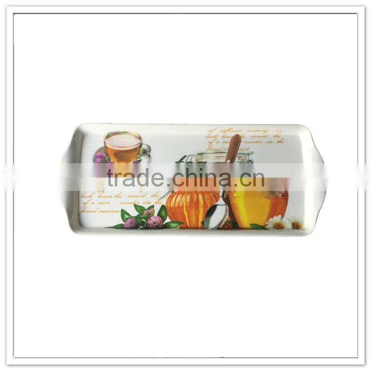 Novelty lightweight multi-functional rectangular honey bottle printed plastic melamine herbal tea serving tray