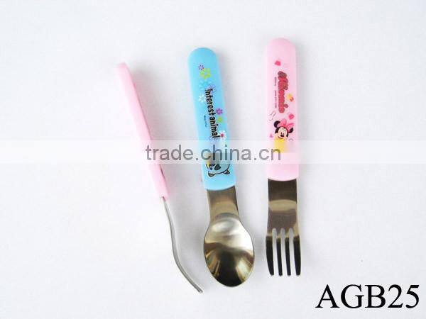 2015 Graceful cute spoon fork cutlery gift set colorful handle