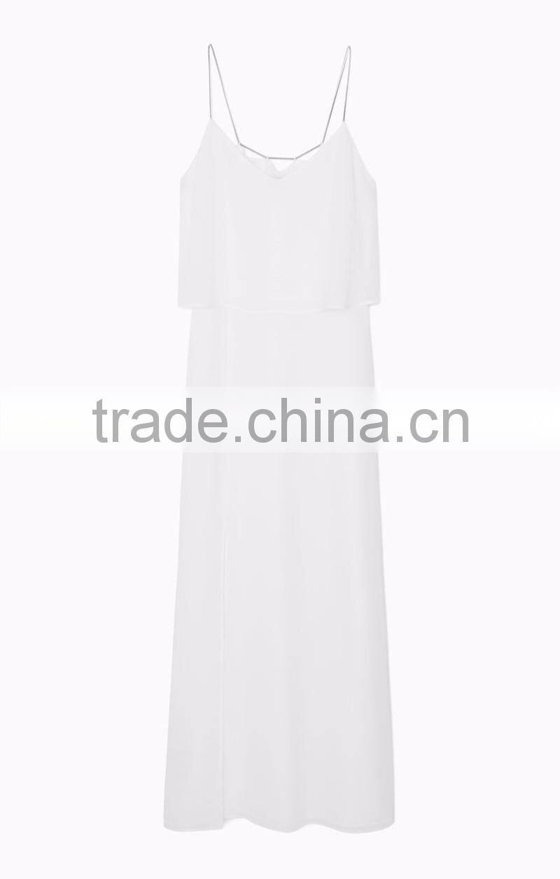 summer clothing spaghetti strap plain white chiffon maxi dresses women long dress chiffon new style