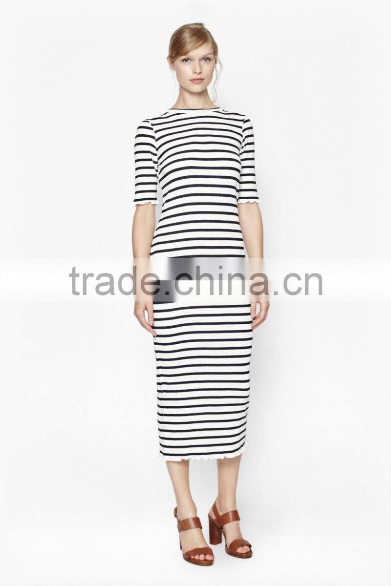 Ladies newest design short sleeve striped maxi dress