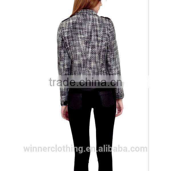 Latest design lapel collar front zipper open long sleeve lady/woman fashion jacket&blazer