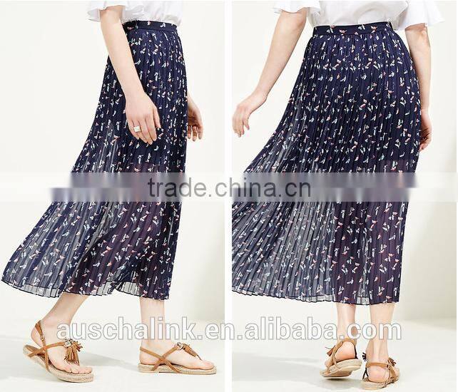 latest summer korea style ladies long pleated skirt design new pattern