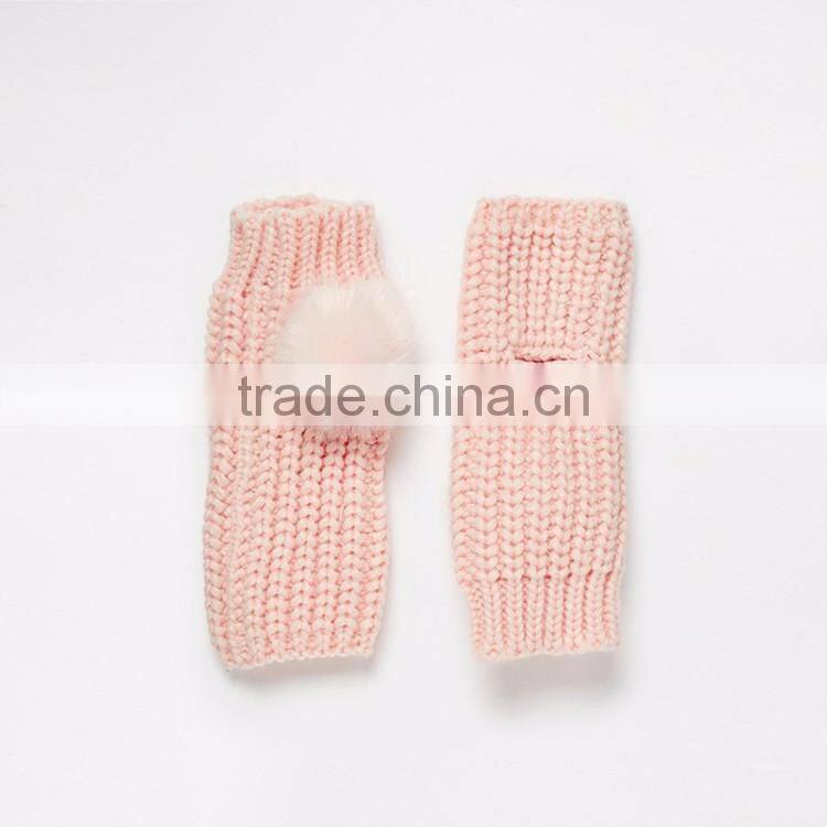 HAODUOYI Fashion Winter Women Solid Pink Half Finger Cute Sweet Warm Casual Warm Gloves
