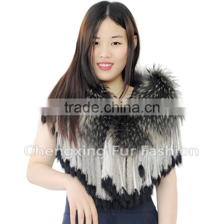 CX-B-60B Black Raccoon Fur Modern Women Fur Shawl