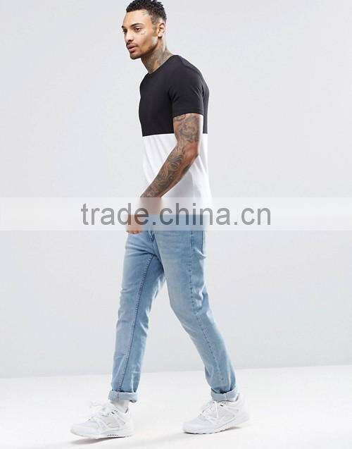 Customize men longline muscle slim fit contrast color blank t-shirt
