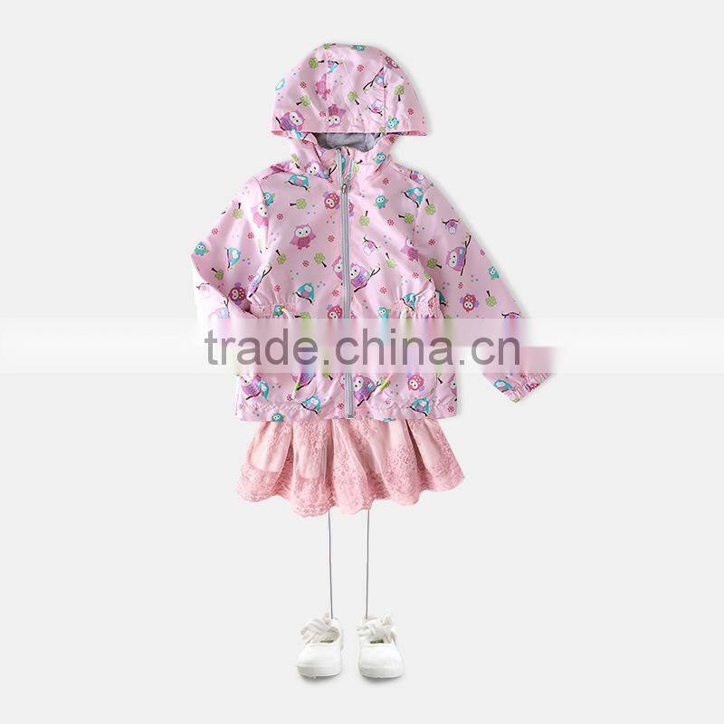 S60592B 2017 girls outwear jacket autumn fashion baby girls children owl print long sleeve hoodie jacket outer coat