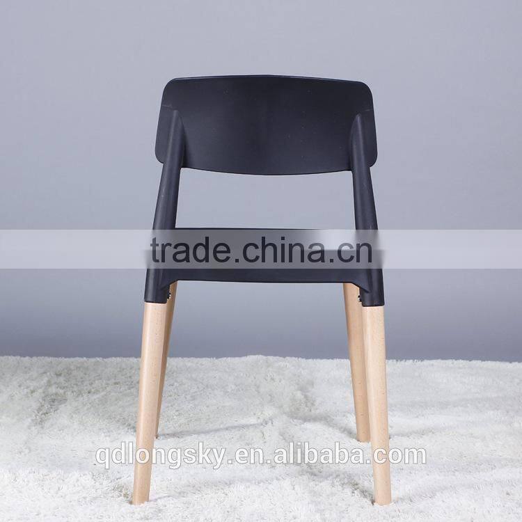 LS-4006 Hot selling cheap elegant design wood legs plastic stacking chair