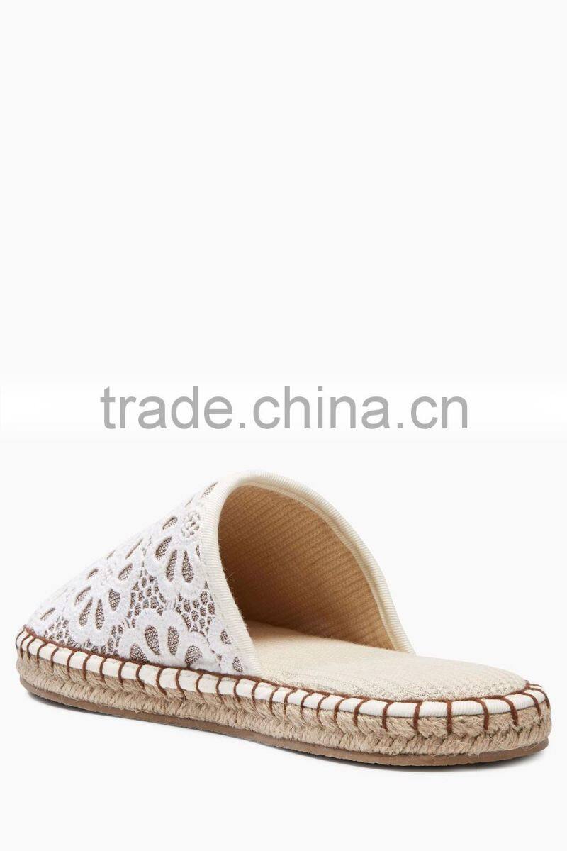 t160427 Cream Lace Espadrille Mule Slippers emoji slipper indoor slipper