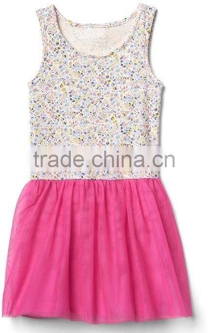 2017 new hot sell kids clothes girl dress cotton dress children Floral tulle tank dress