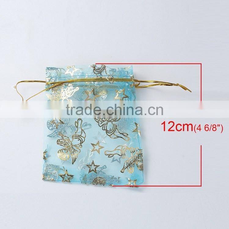 Wholesale Drawstring Rectangle Blue Angel Pattern Custom Organza Jewelry Bags