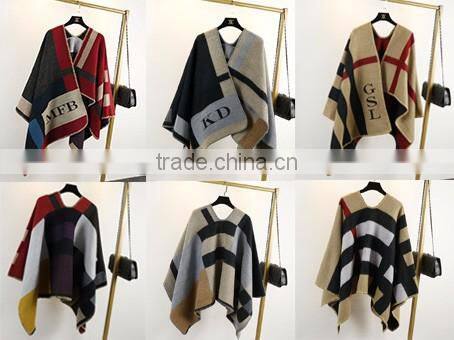 Wholesale street fashion scarf print wool poncho cashmere shawl