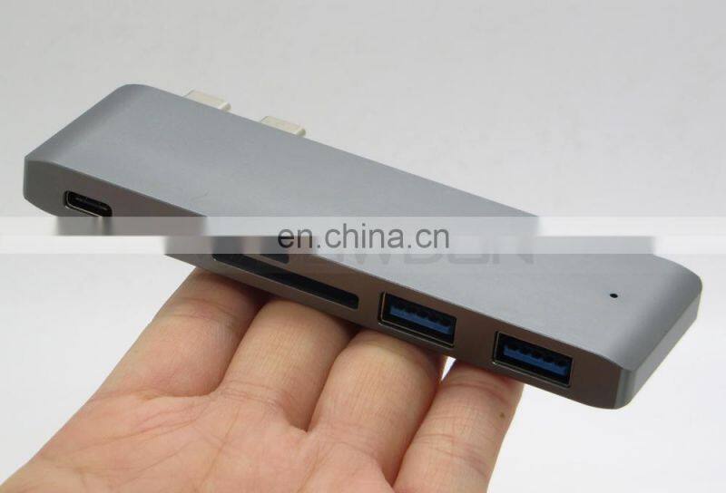 6 in1 Multiport USB Type C Hub with 2 USB 3.0 Port Dual Type-C Charging Port, SD/Micro USB SD Card Reader for Macbook