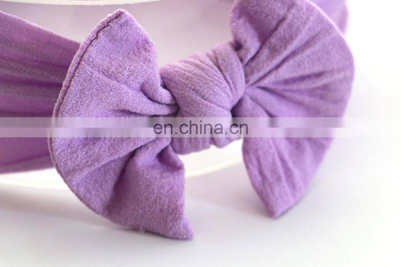Baby turban nylon headwrap Kids Girl Handmade Soft Headbands with Bow Solid Color 18Colors