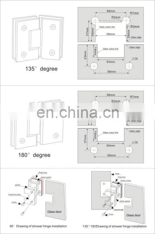 Stainless steel 304 glass to wall 90 degree shower glass door hinge