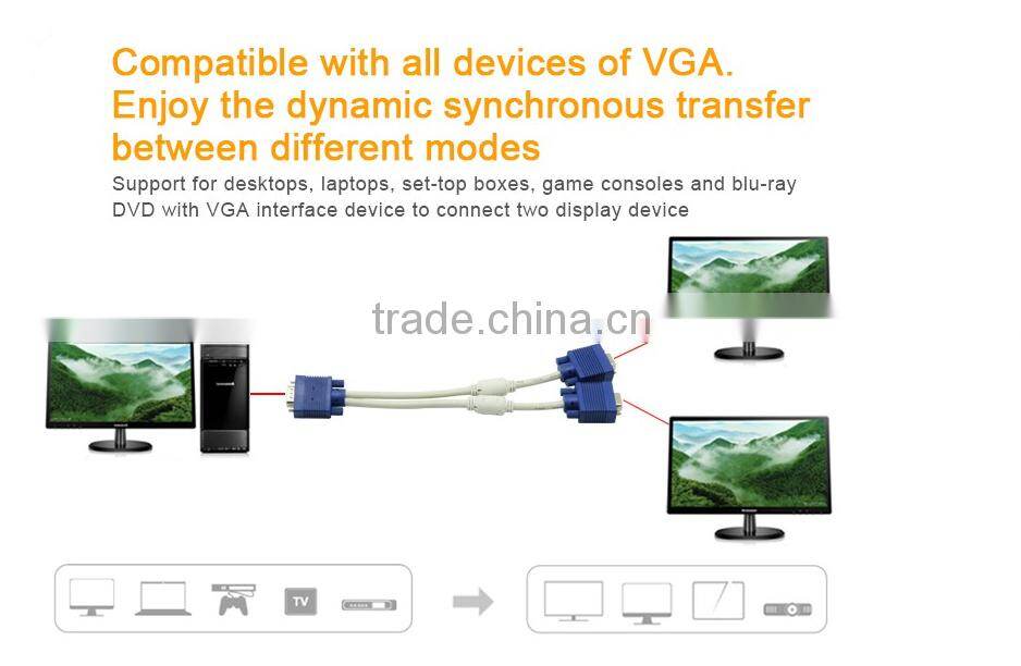 30cm 1 in 2 Out VGA Y Splitter VGA Switch Cable for Computer Monitor