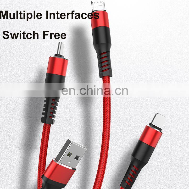 Multi 3 in1 USB Charging Cable Nylon Braided USB Cables Fast Multiple Charging cords