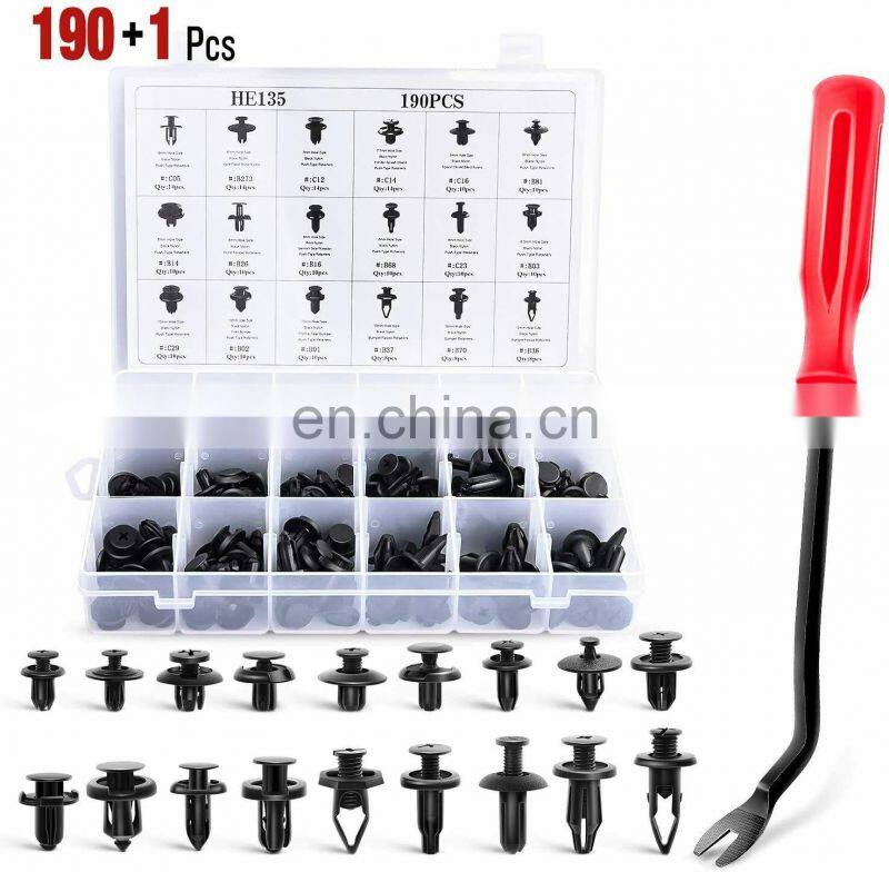 Auto Fastener Clips Fastener Rivet Clips 190Pcs 6 Sizes Car Push Pin Rivet Trim Clips