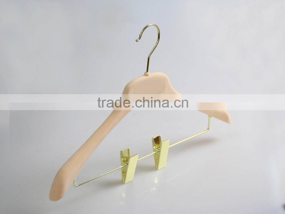 high quality plastic suit hanger velvet hanger with golden clips