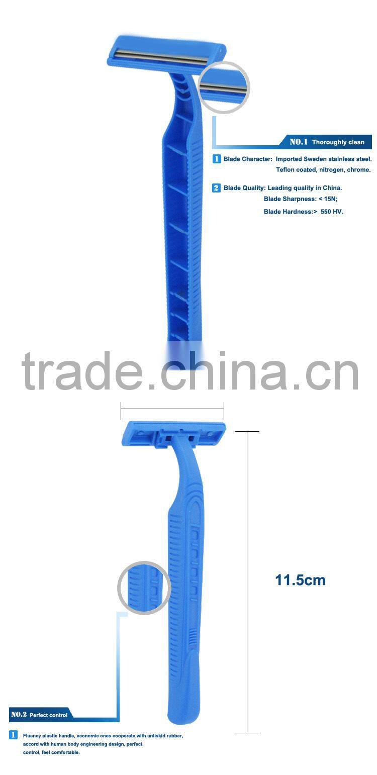 D211 economic twin blade blue plastic handle shaving razor