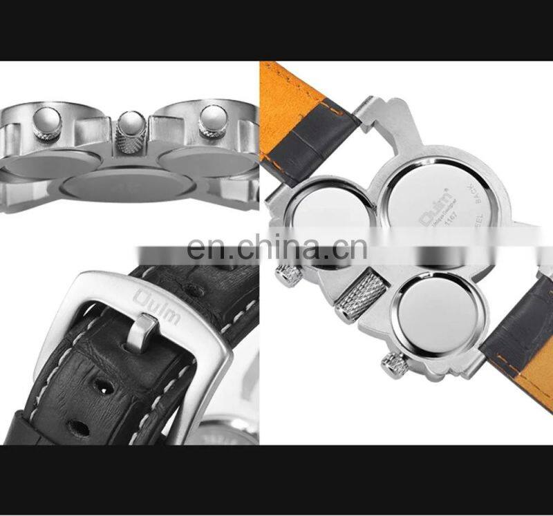 Oulm 1167 Creative Mens Watches Top Brand Luxury Military Quartz Watch Unique 3 Small Dials Leather Strap Male Wristwatch