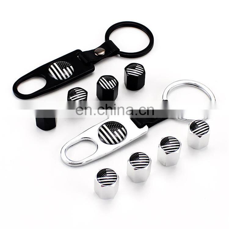 Union Jack Car Tyre Air Valve Dust Caps Plus Spanner Keyring
