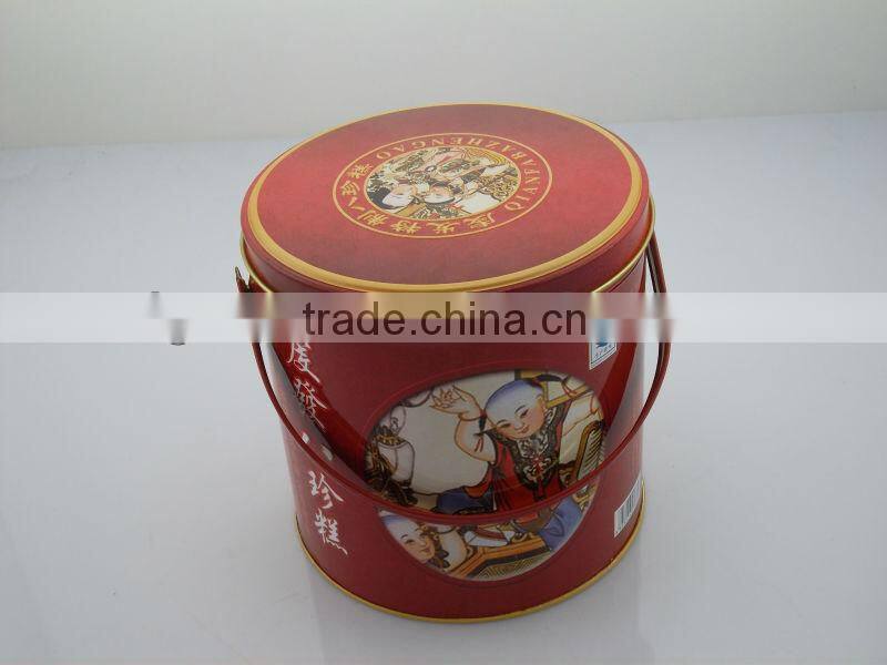Superior new round tin box with handle for food