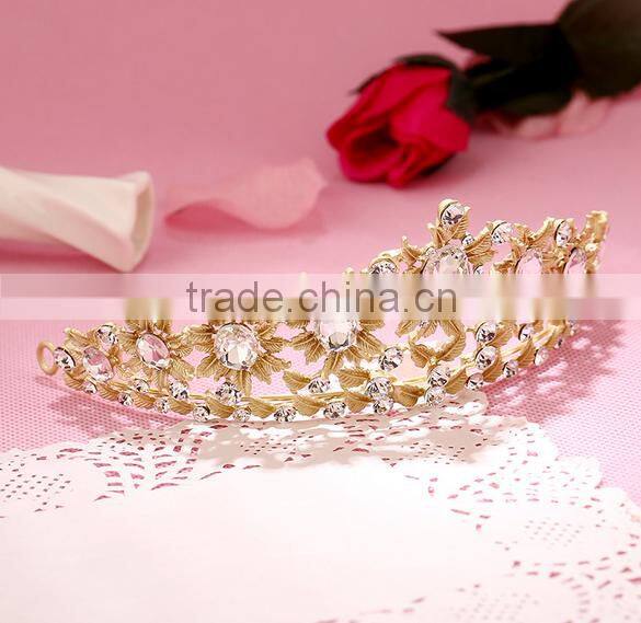 gold rhinestones alloy crystal crowns wholesale factory wedding tiara crown band