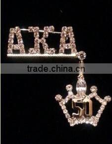 rhinestone AKA Greek letters Alpha Kappaa Alpha 50 crown lapel pin brooch jewelry