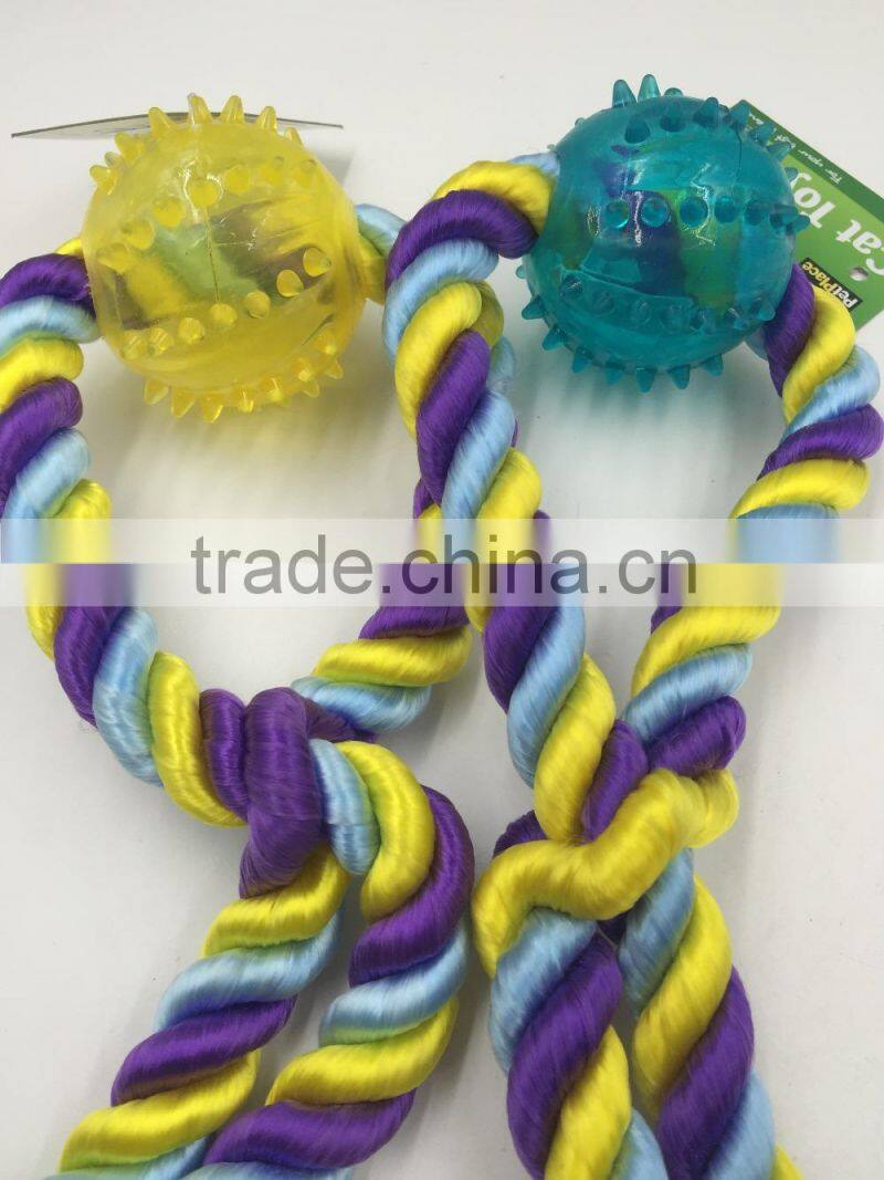 Pet product cotton rope rubber ball toy for dog