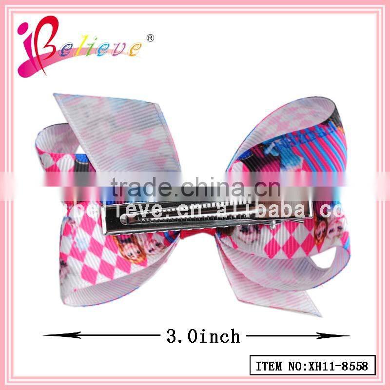 2015 Popular kids hair bow accessories,grosgrain ribbon hair bow,elsa & anna ribbon bow hair clip
