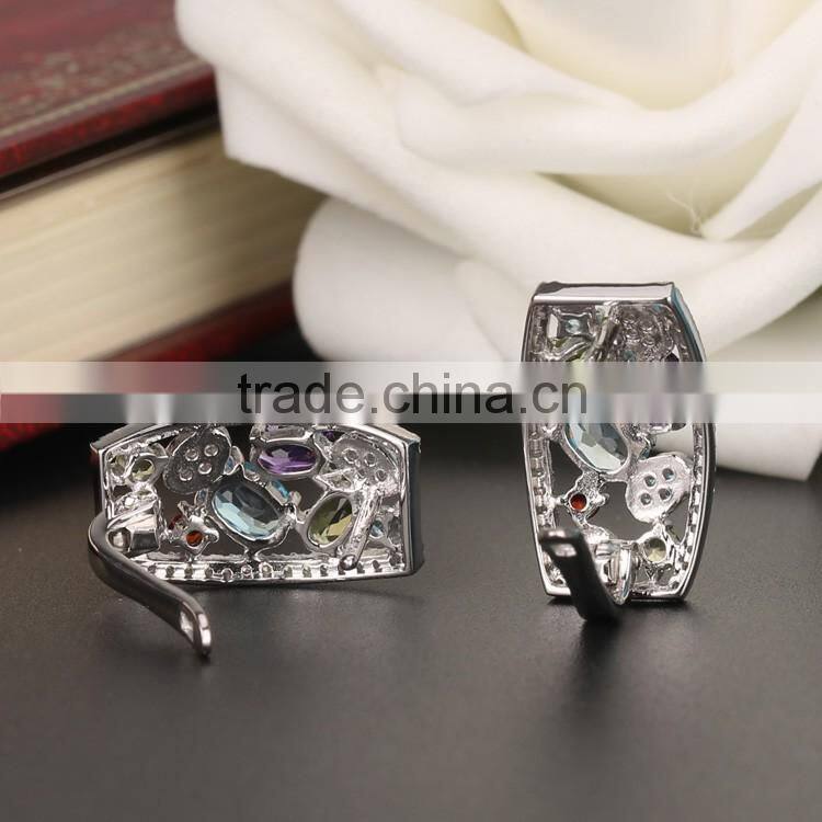 925 Sterling Silver 2.9CT Genuine Gems(Topaz,Amethyst,Garnet,Citrine,Peridot) Handmade Clip on Earring